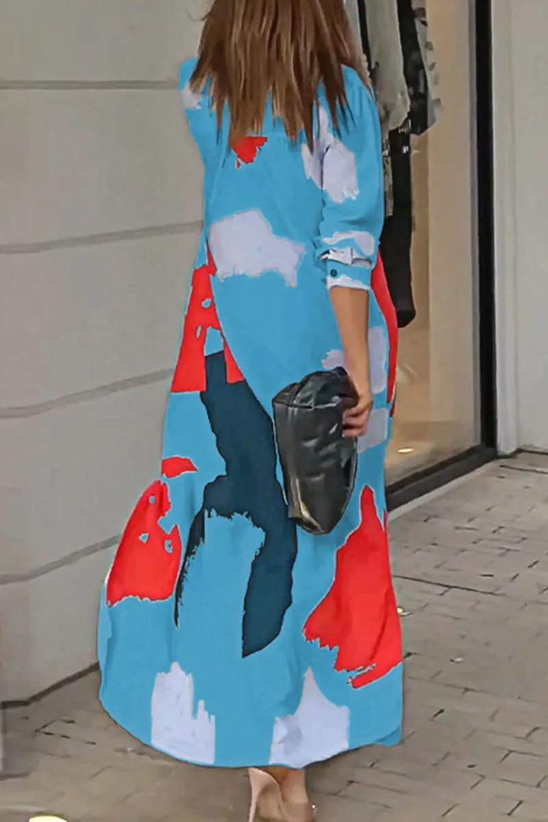 Casual Street Geometric Printing Turndown Collar Shirt Dress Dresses