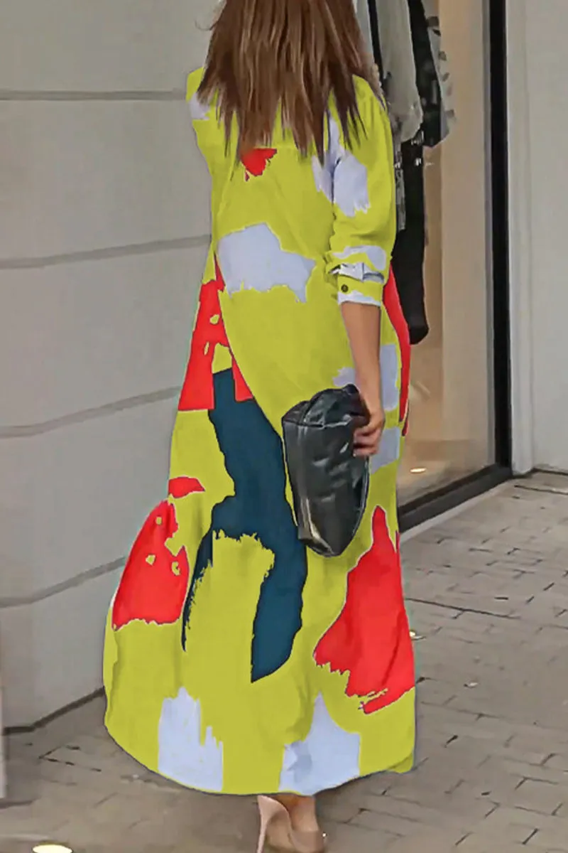 Casual Street Geometric Printing Turndown Collar Shirt Dress Dresses