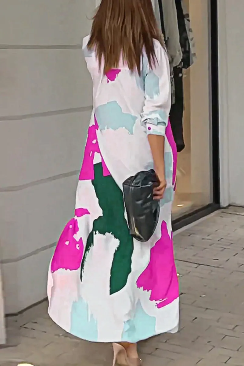 Casual Street Geometric Printing Turndown Collar Shirt Dress Dresses