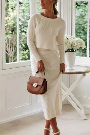 Chicindress Knitted Solid Color Sweater Skirt Suit