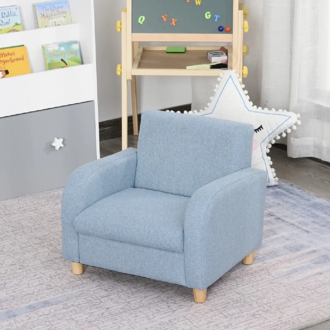 Childrens Premium Quality and Deluxe Single Armchair | Linen Look | Blue | 3-8 Years