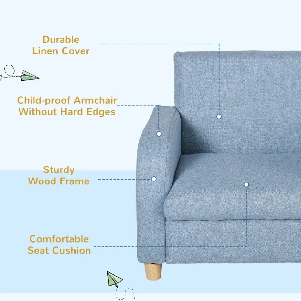 Childrens Premium Quality and Deluxe Single Armchair | Linen Look | Blue | 3-8 Years