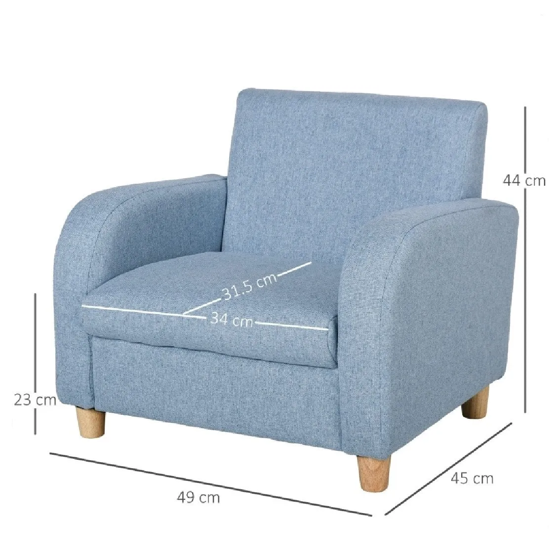 Childrens Premium Quality and Deluxe Single Armchair | Linen Look | Blue | 3-8 Years