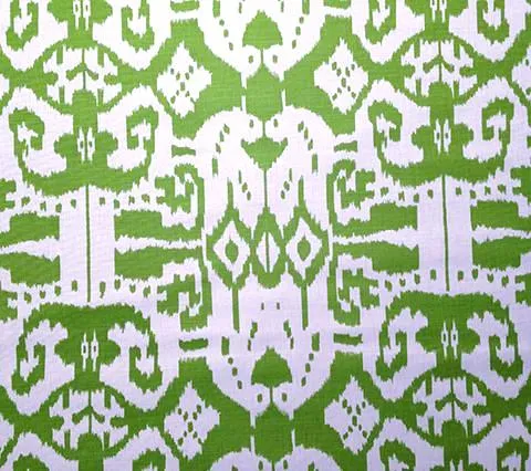 China Seas Fabric: Island Ikat - Custom Pistachio Green on White Belgian Linen / Cotton