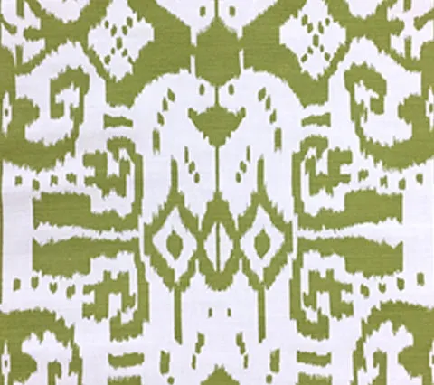 China Seas Fabric: Island Ikat - Custom Pistachio Green on White Belgian Linen / Cotton