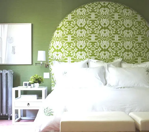 China Seas Fabric: Island Ikat - Custom Pistachio Green on White Belgian Linen / Cotton