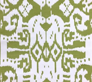 China Seas Fabric: Island Ikat - Custom Pistachio Green on White Belgian Linen / Cotton