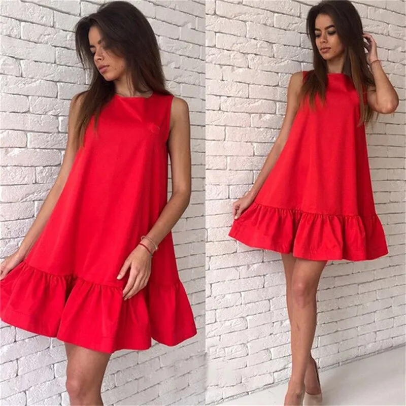 CityHottie - Women Female Short Sleeve Loose Mini Short A-line Dresses Summer Beach Casual Dress Candy Color S-XXL