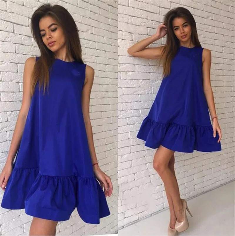 CityHottie - Women Female Short Sleeve Loose Mini Short A-line Dresses Summer Beach Casual Dress Candy Color S-XXL