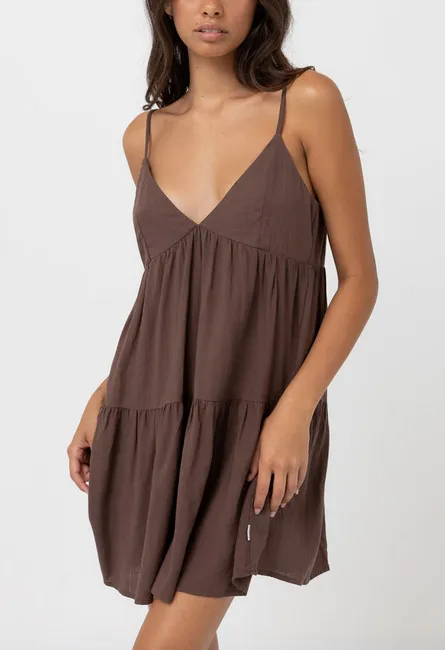 Classic Tiered Mini Dress - Chocolate