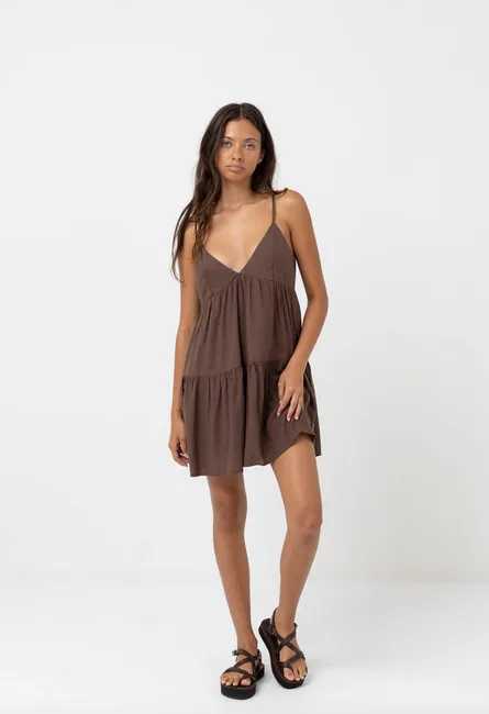 Classic Tiered Mini Dress - Chocolate