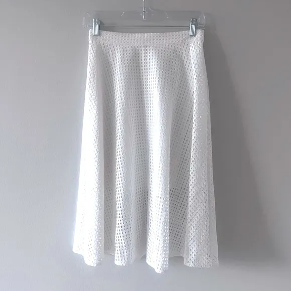Club Monaco White Eyelet Midi A-line Skirt