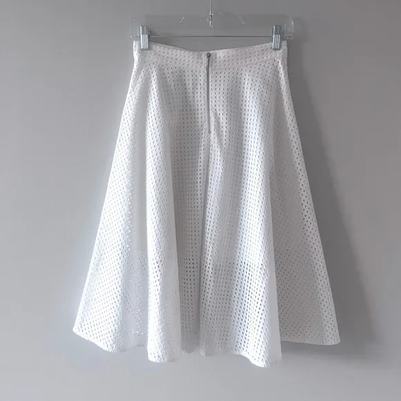 Club Monaco White Eyelet Midi A-line Skirt