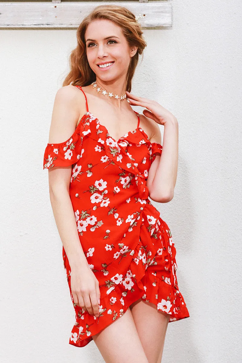 Cold shoulder ruffle print summer dress women High waist strap chiffon beach dress Boho party sexy dresses