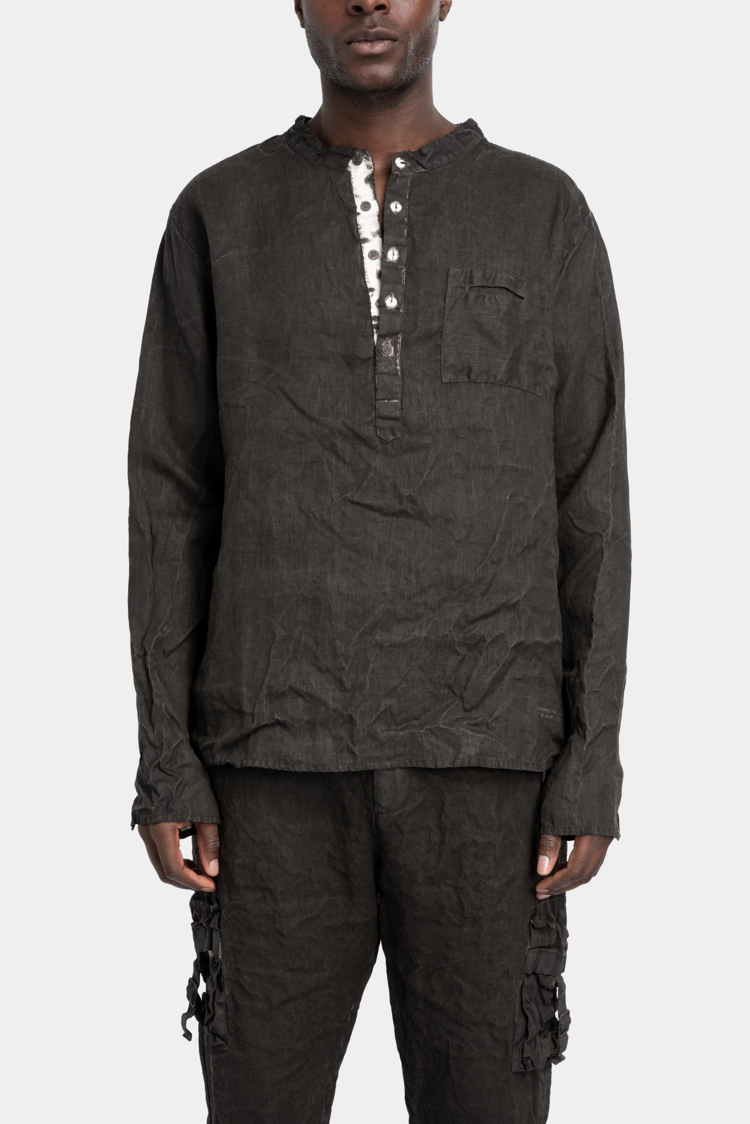 Collarless half buttoned up shirt