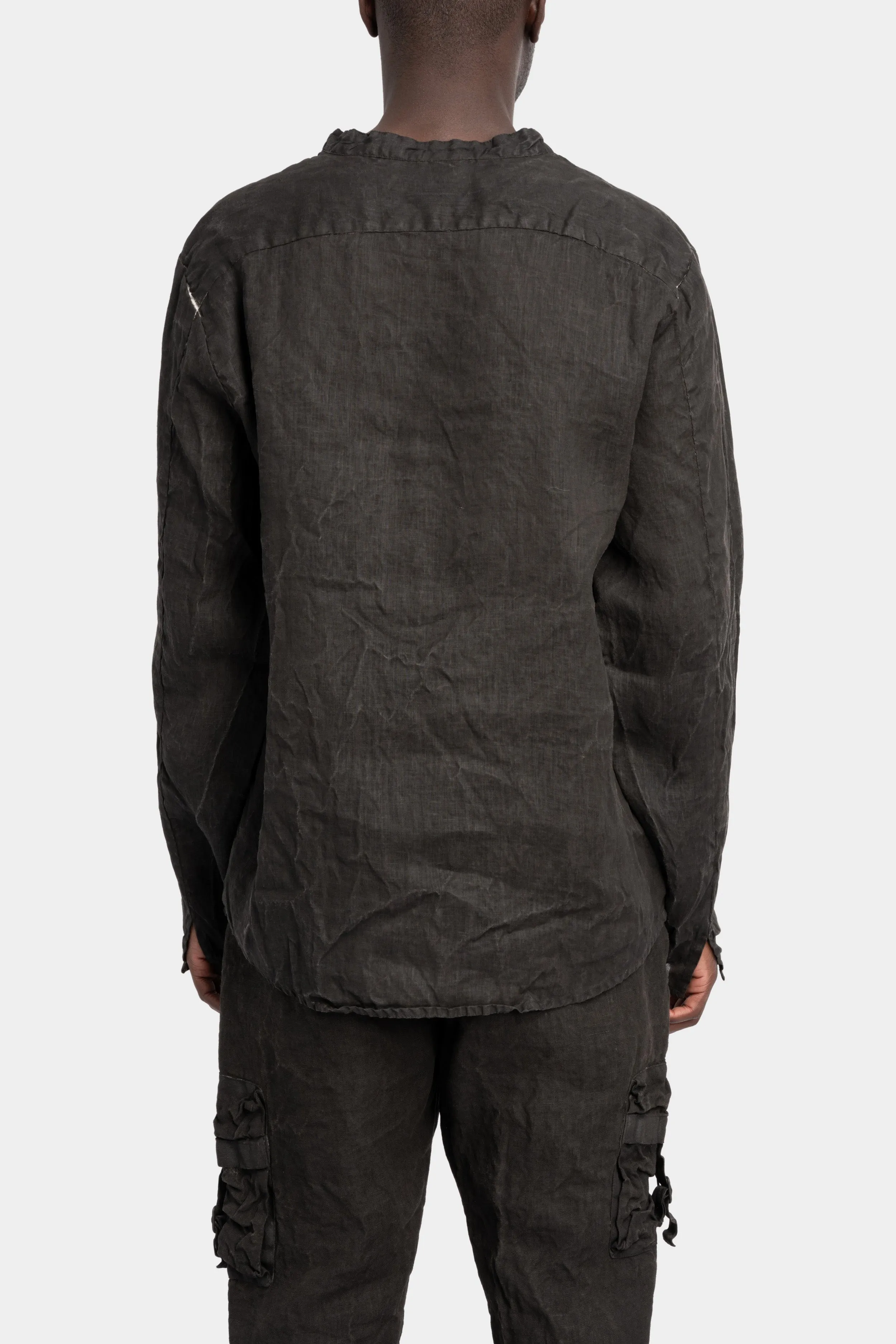 Collarless half buttoned up shirt