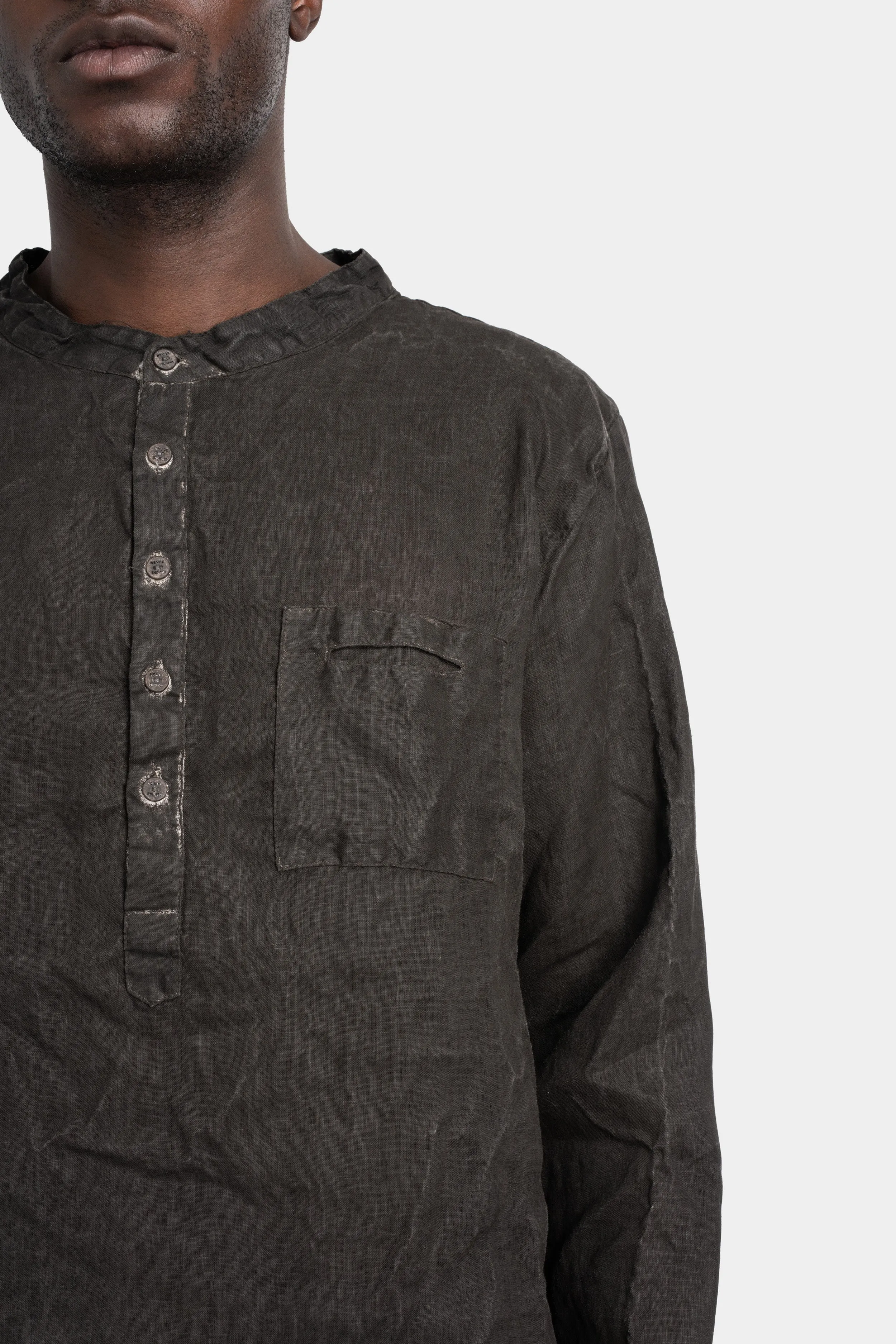 Collarless half buttoned up shirt