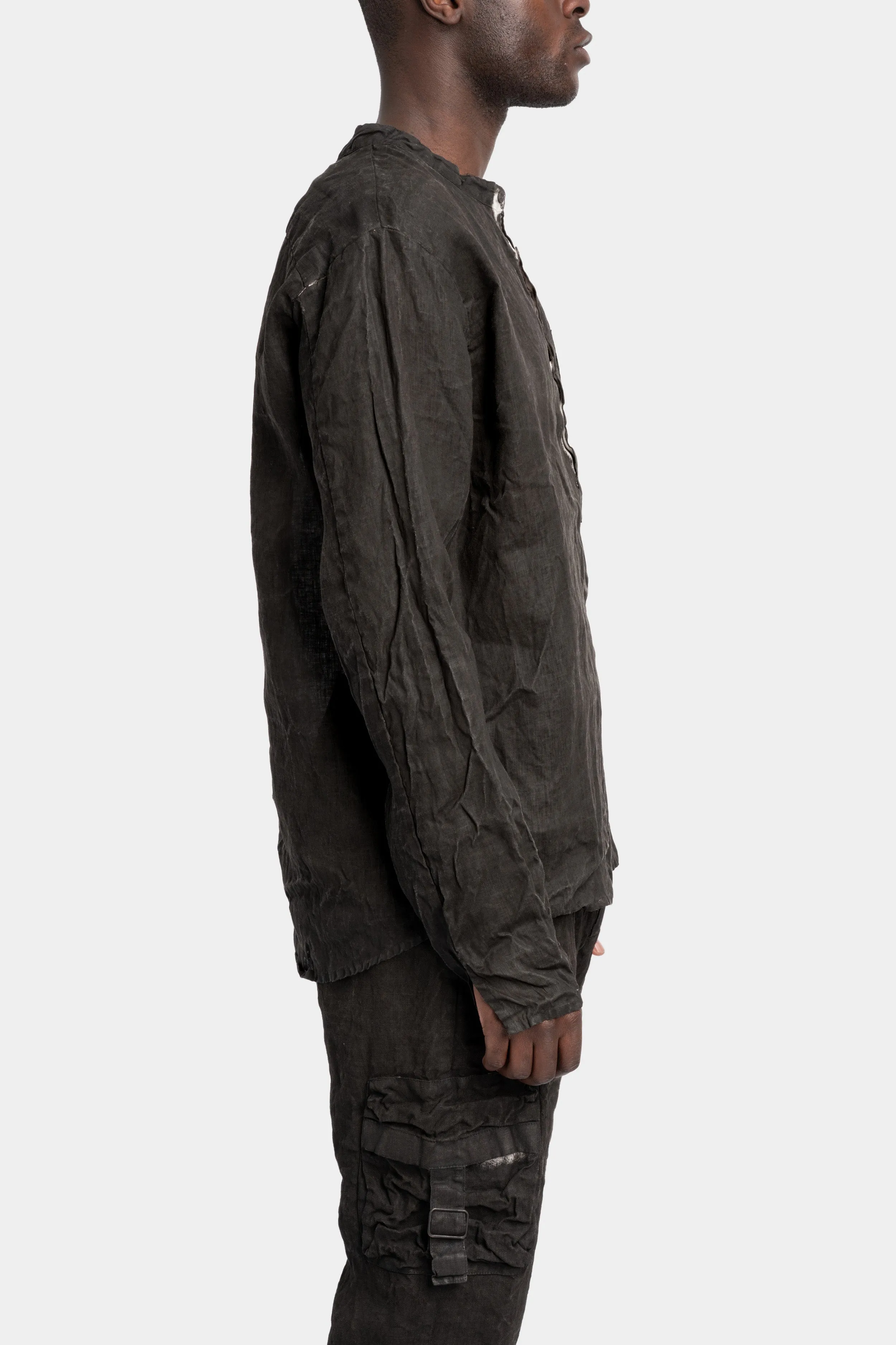 Collarless half buttoned up shirt