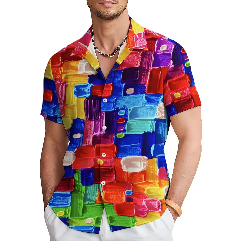 Colorful Pigment Print Casual Oversized Short-Sleeved Shirt 2407001892