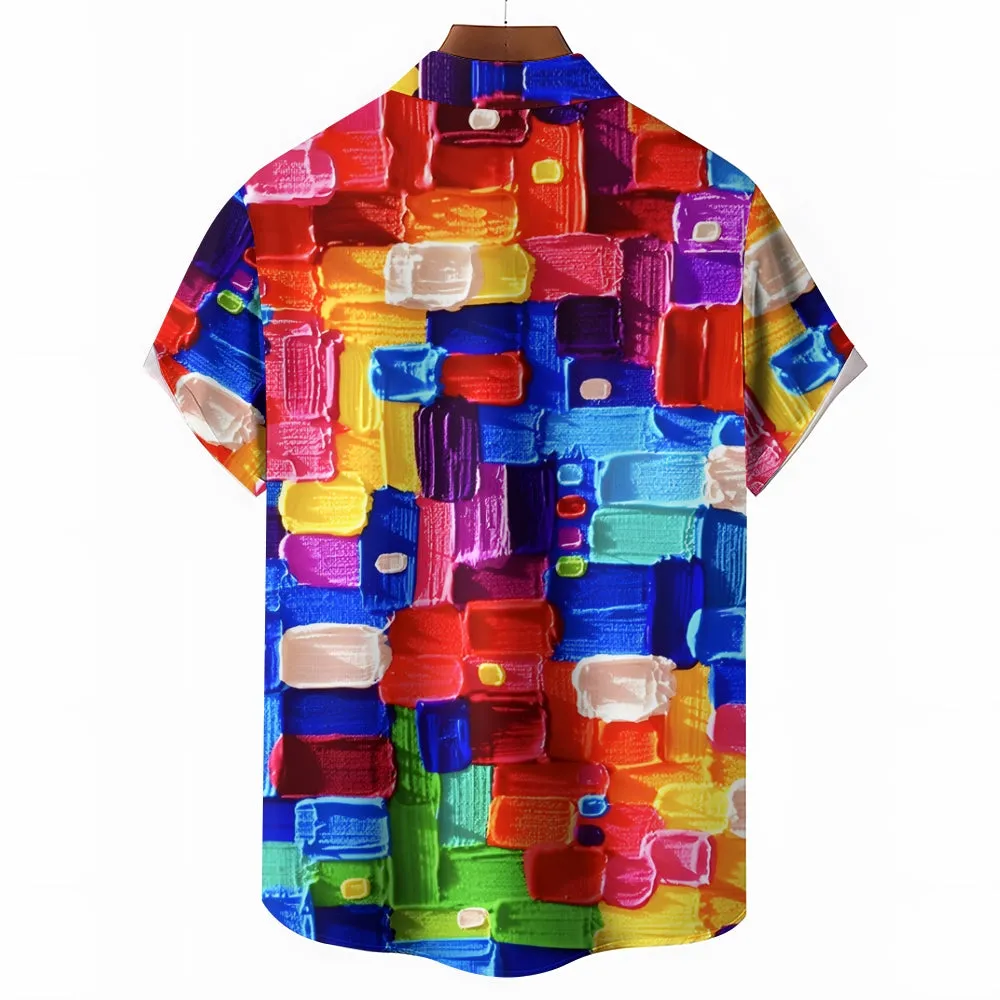 Colorful Pigment Print Casual Oversized Short-Sleeved Shirt 2407001892