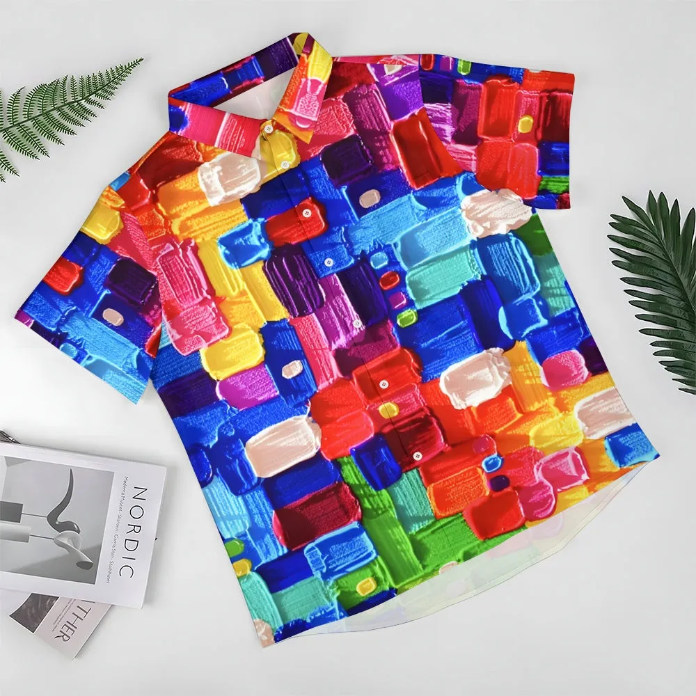 Colorful Pigment Print Casual Oversized Short-Sleeved Shirt 2407001892