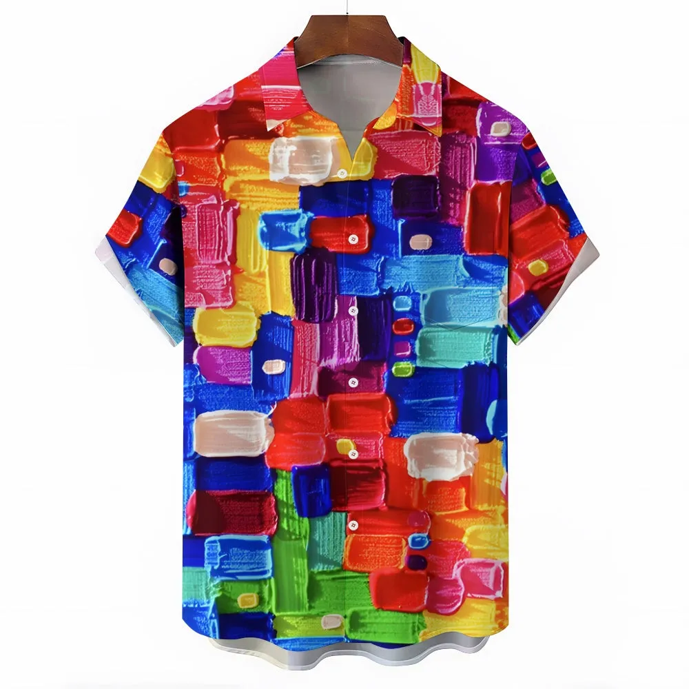 Colorful Pigment Print Casual Oversized Short-Sleeved Shirt 2407001892