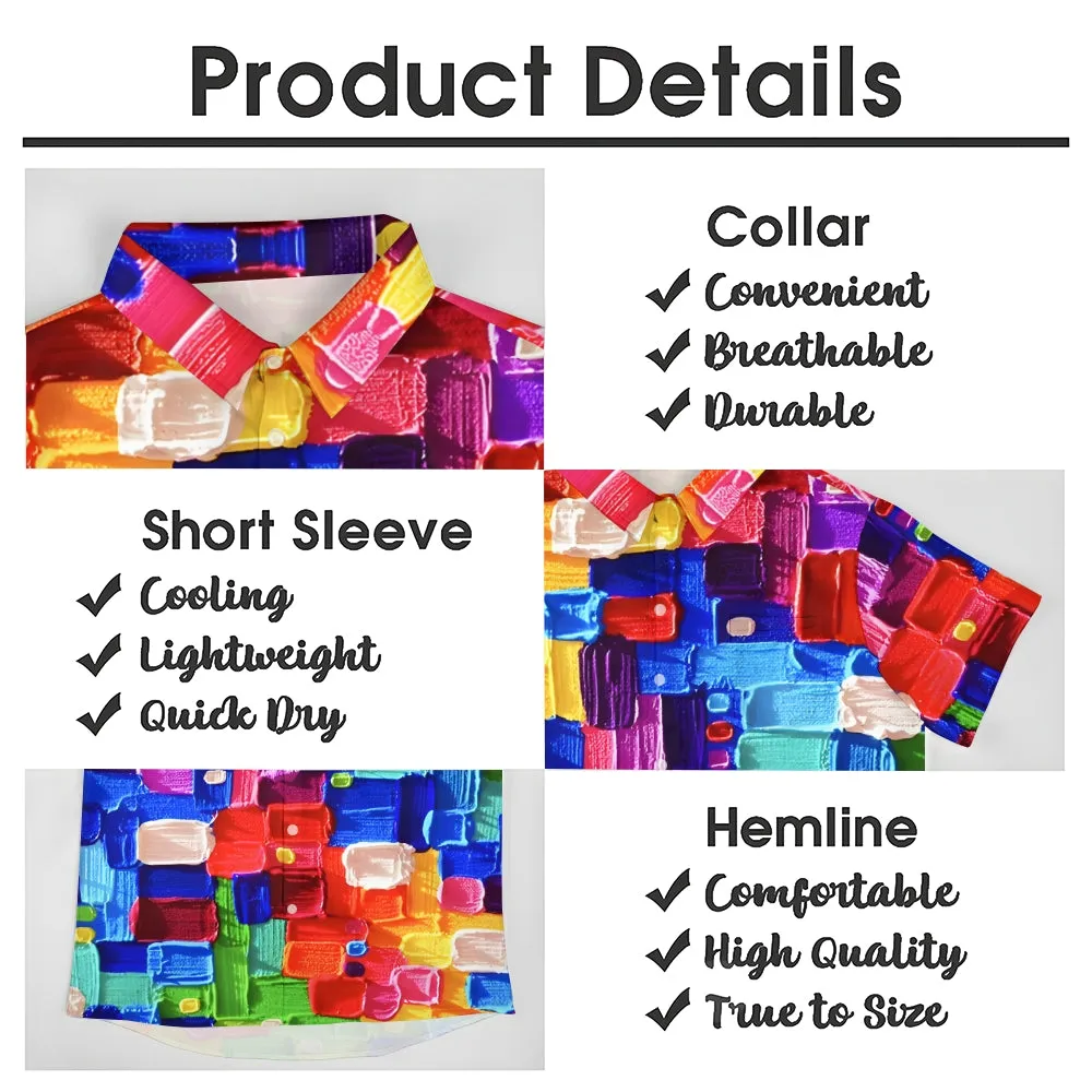 Colorful Pigment Print Casual Oversized Short-Sleeved Shirt 2407001892