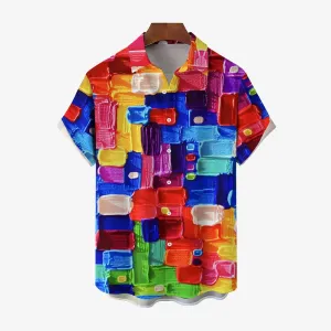 Colorful Pigment Print Casual Oversized Short-Sleeved Shirt 2407001892