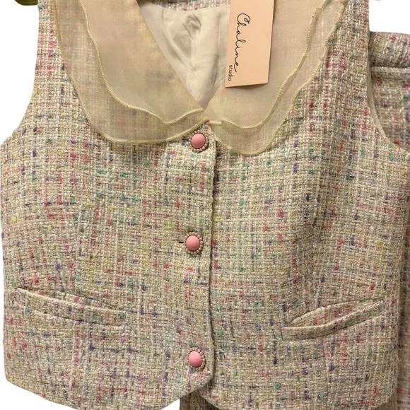 Coquette old-Money Inspired Multicolor Tweed Skirt Set NWT size M
