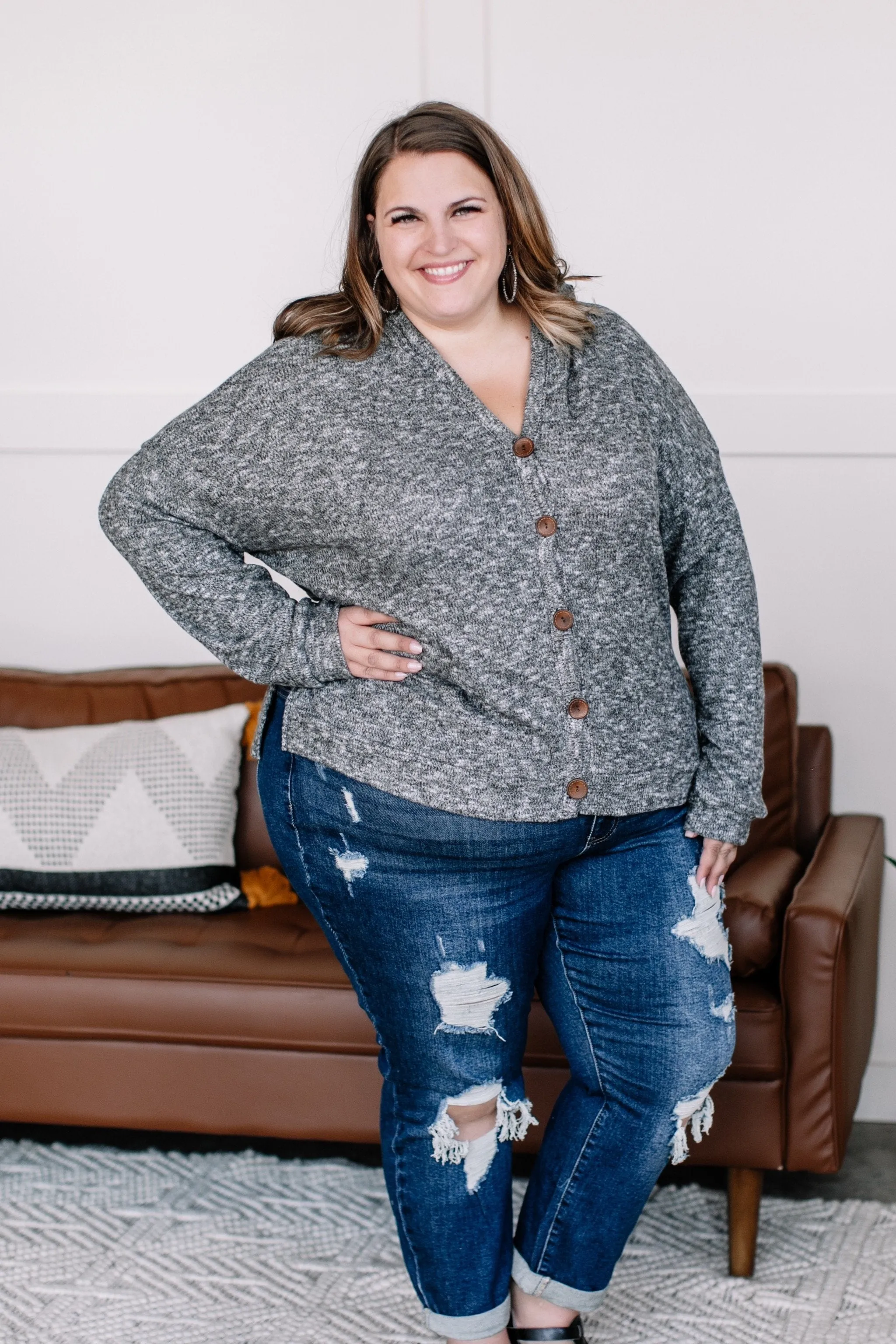 Cozy Up To Me Button Cardigan In Storm