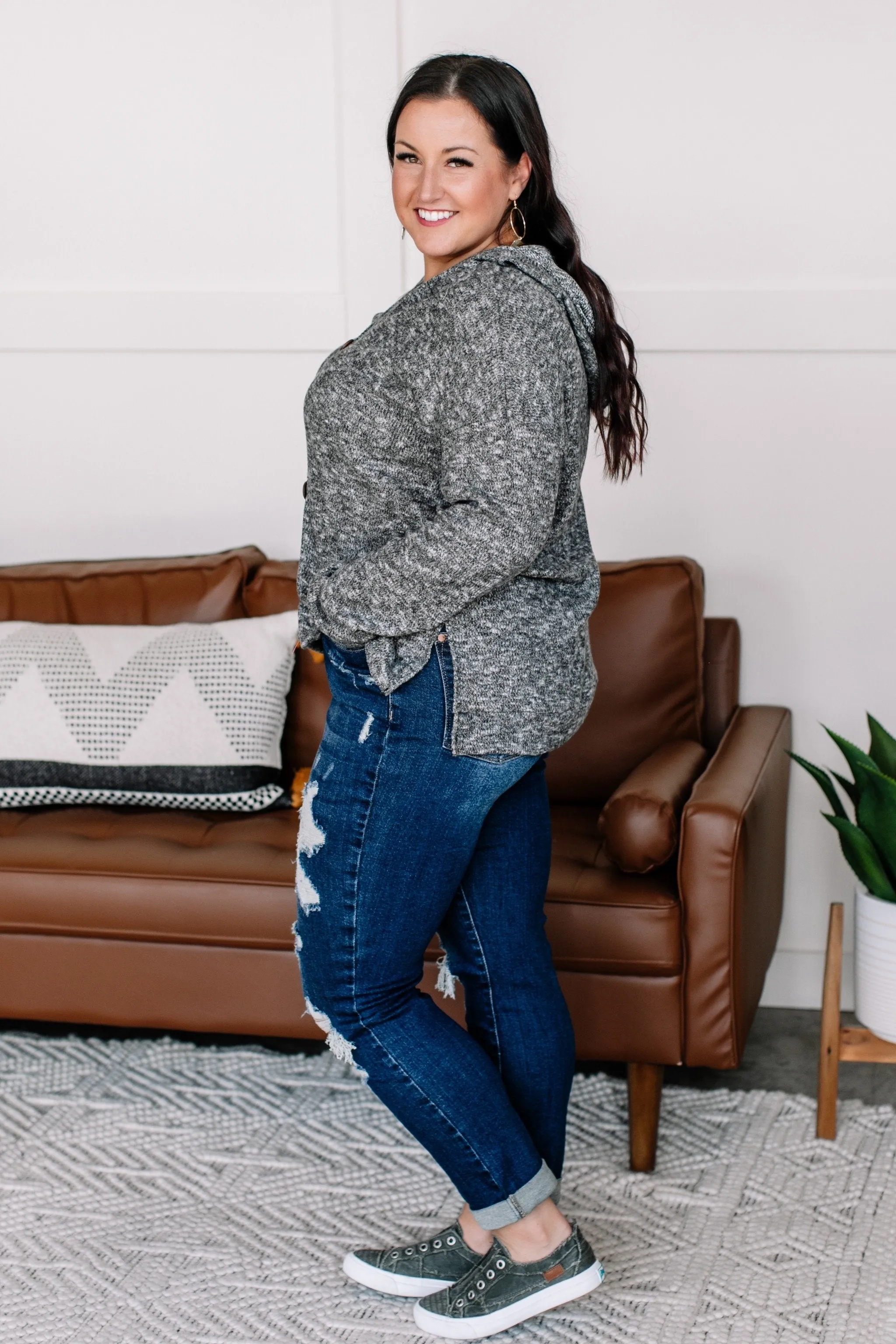 Cozy Up To Me Button Cardigan In Storm