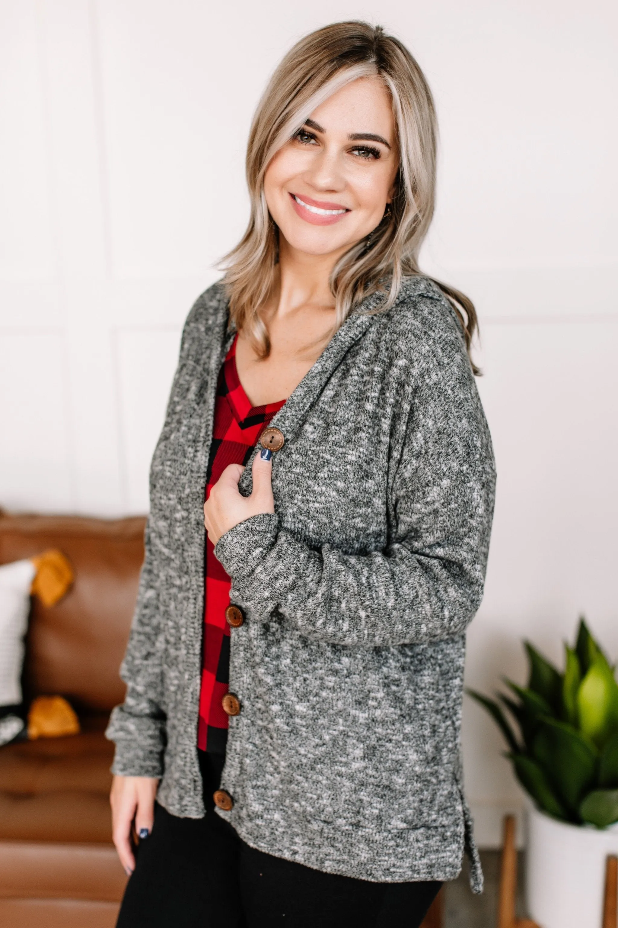 Cozy Up To Me Button Cardigan In Storm