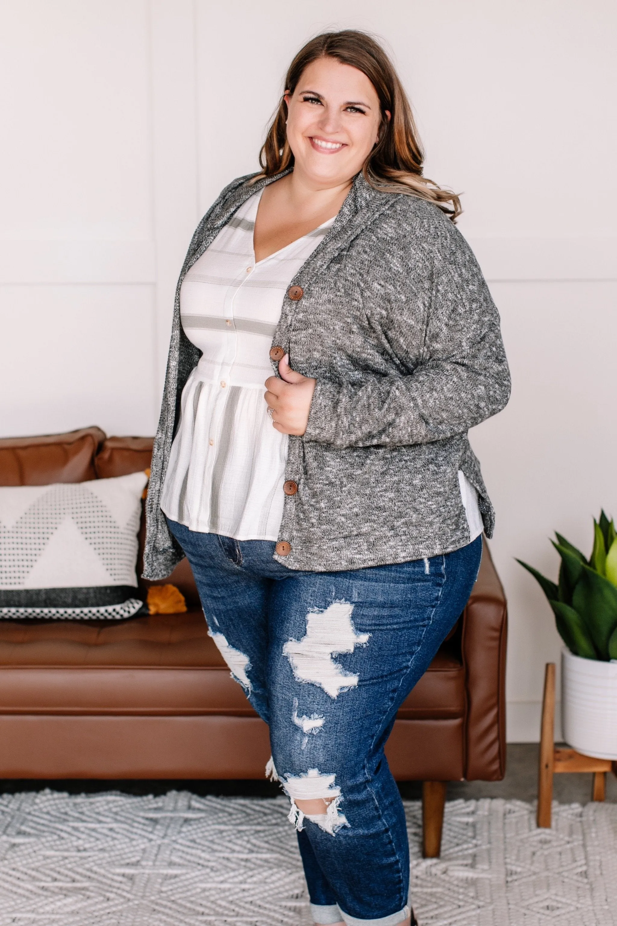 Cozy Up To Me Button Cardigan In Storm