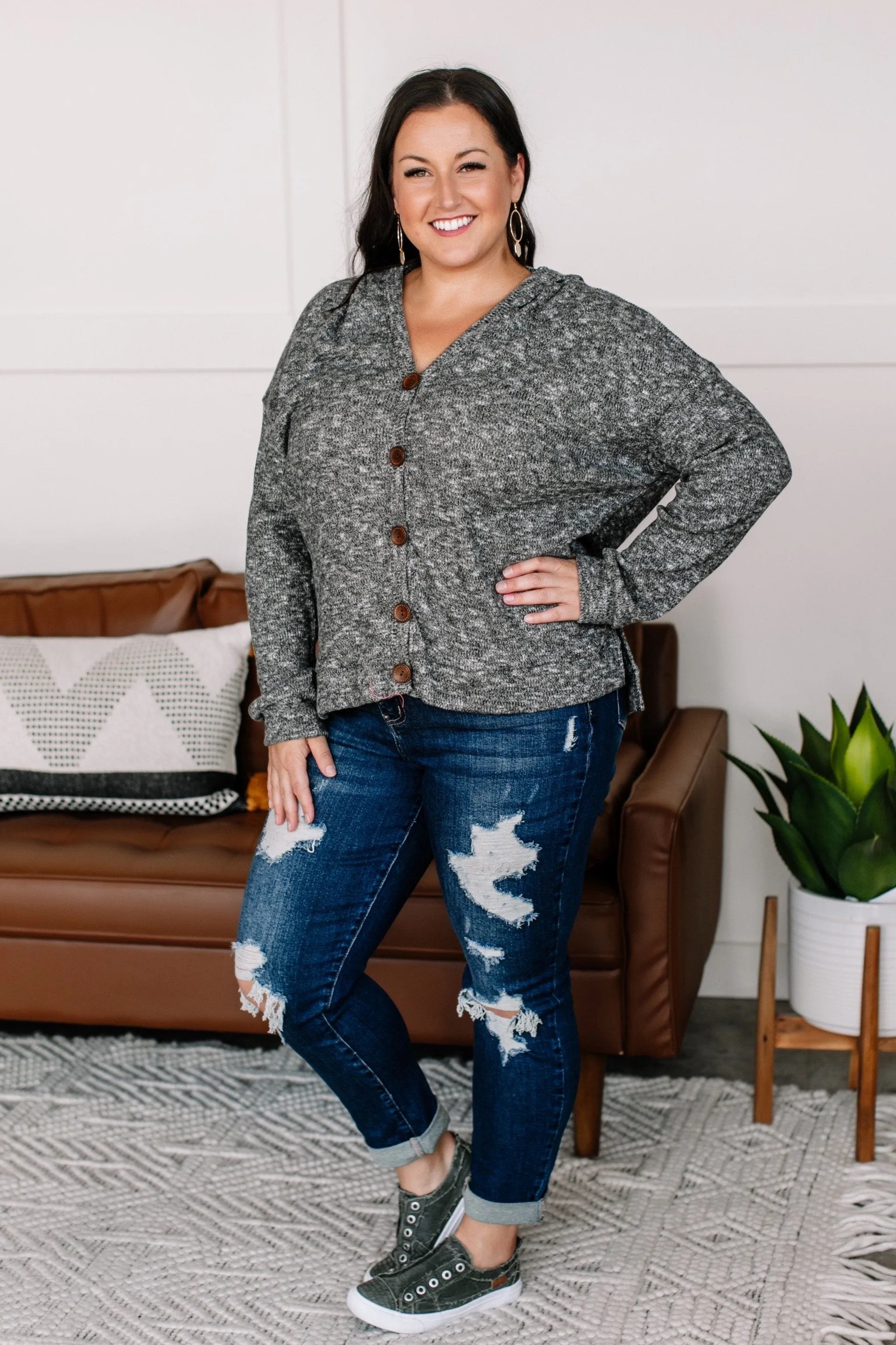 Cozy Up To Me Button Cardigan In Storm