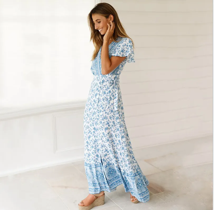 Cross-border summer casual holiday print dress