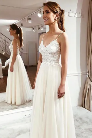 Cute Spaghetti Wedding Dress With Lace Bodice And Ethereal Tulle Skirt-715799