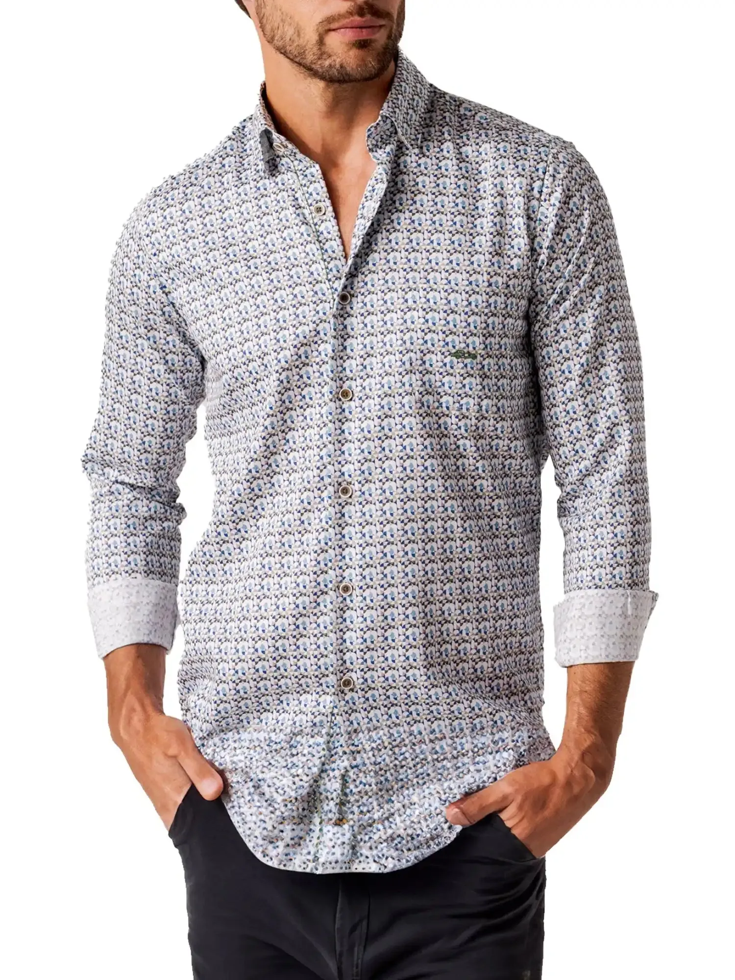 Dario Beltran Mens Long Sleeve Shirt Coronil Blue/Green