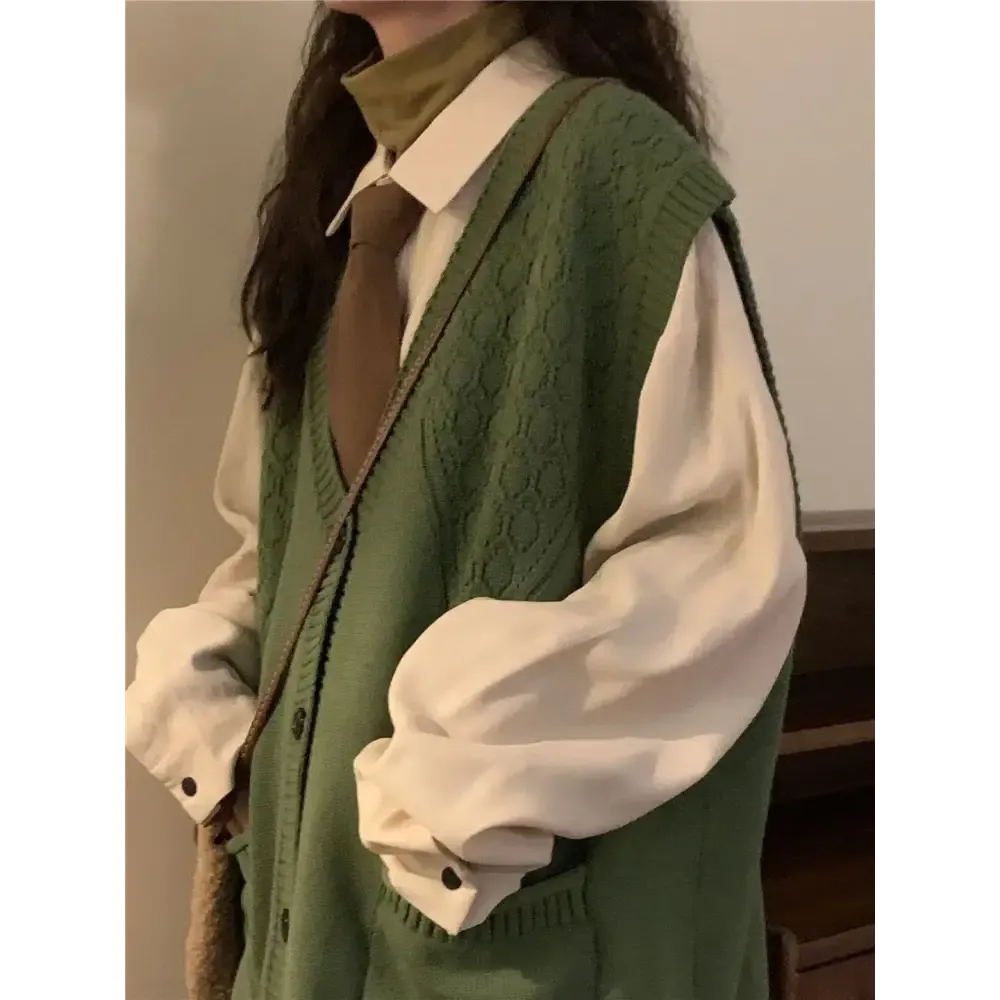 Dark Academia Sleeveless Cardigan in Soft Knit Material