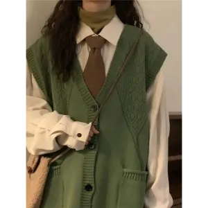 Dark Academia Sleeveless Cardigan in Soft Knit Material