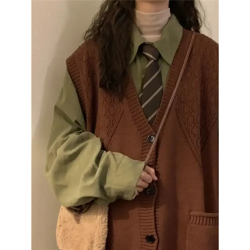 Dark Academia Sleeveless Cardigan in Soft Knit Material