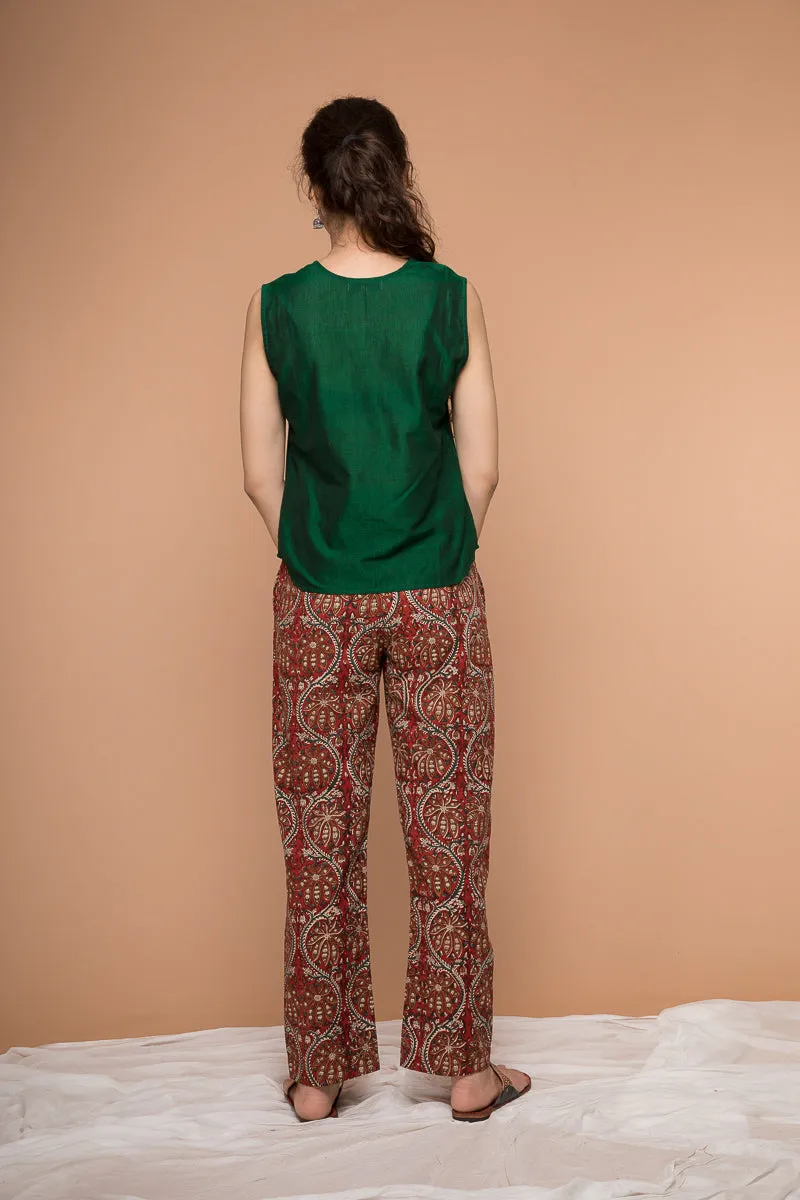 Dark Forest Green Top in Hand Loom Cotton from Sambalpur