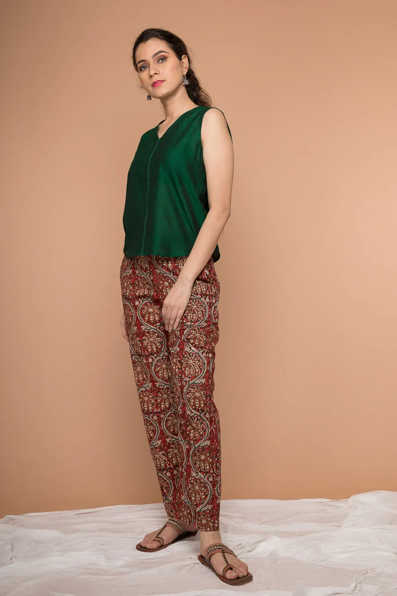 Dark Forest Green Top in Hand Loom Cotton from Sambalpur