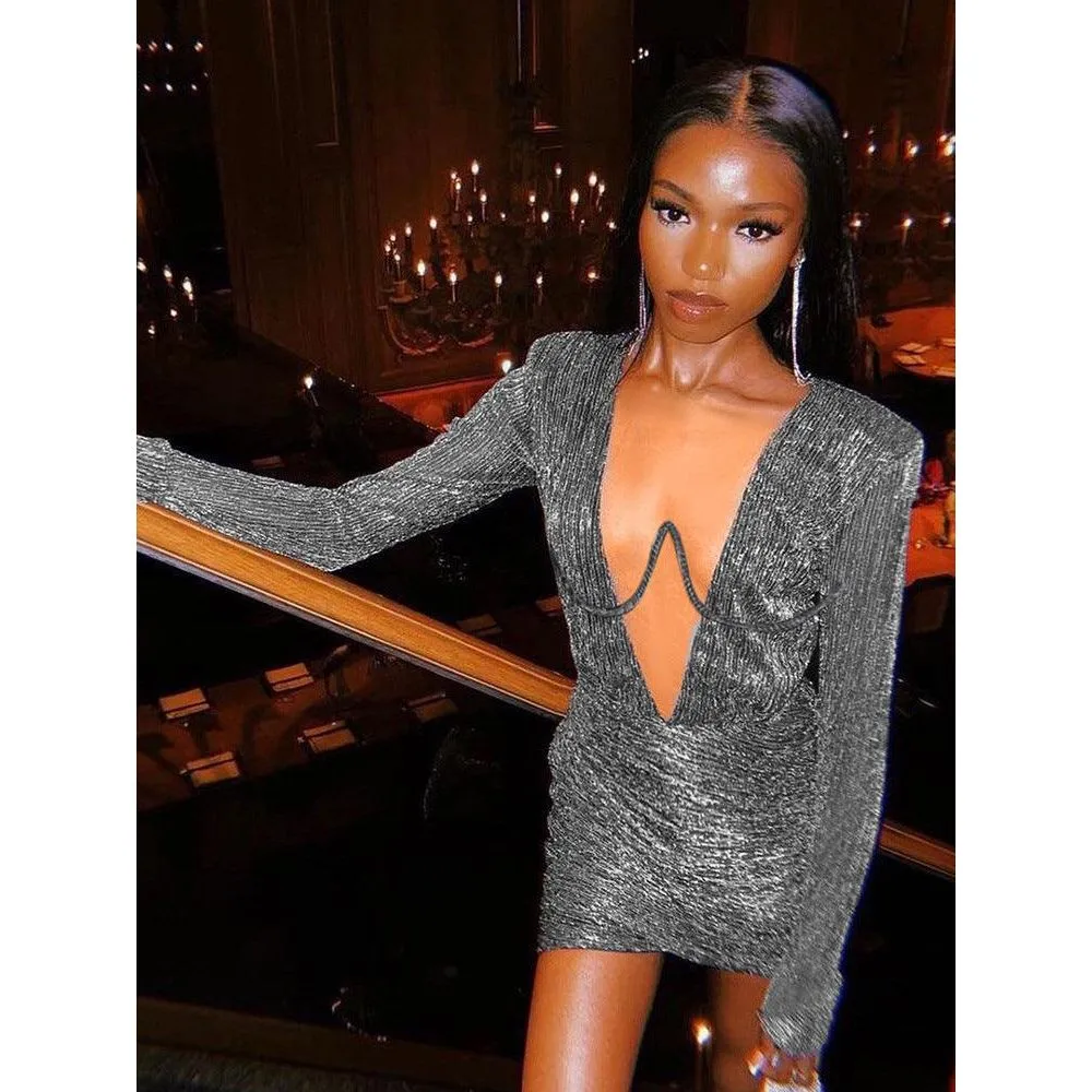 Deep V Steel Ring Chest Dress