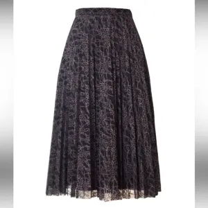 Diana Arno Limited Edition Stella Soft Pleat Lace Floral Midi Skirt EUC Size 6