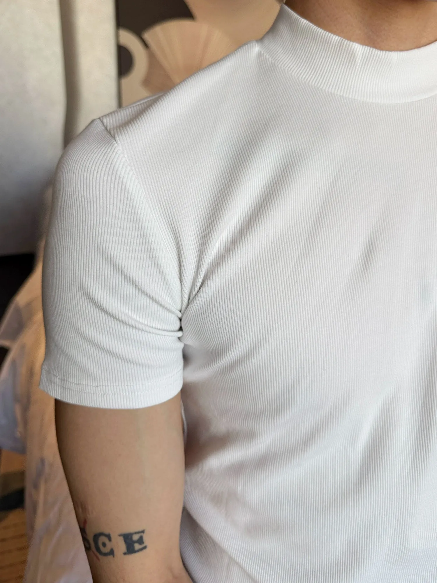 Elastic Half Turtleneck Short Sleeve Pullover