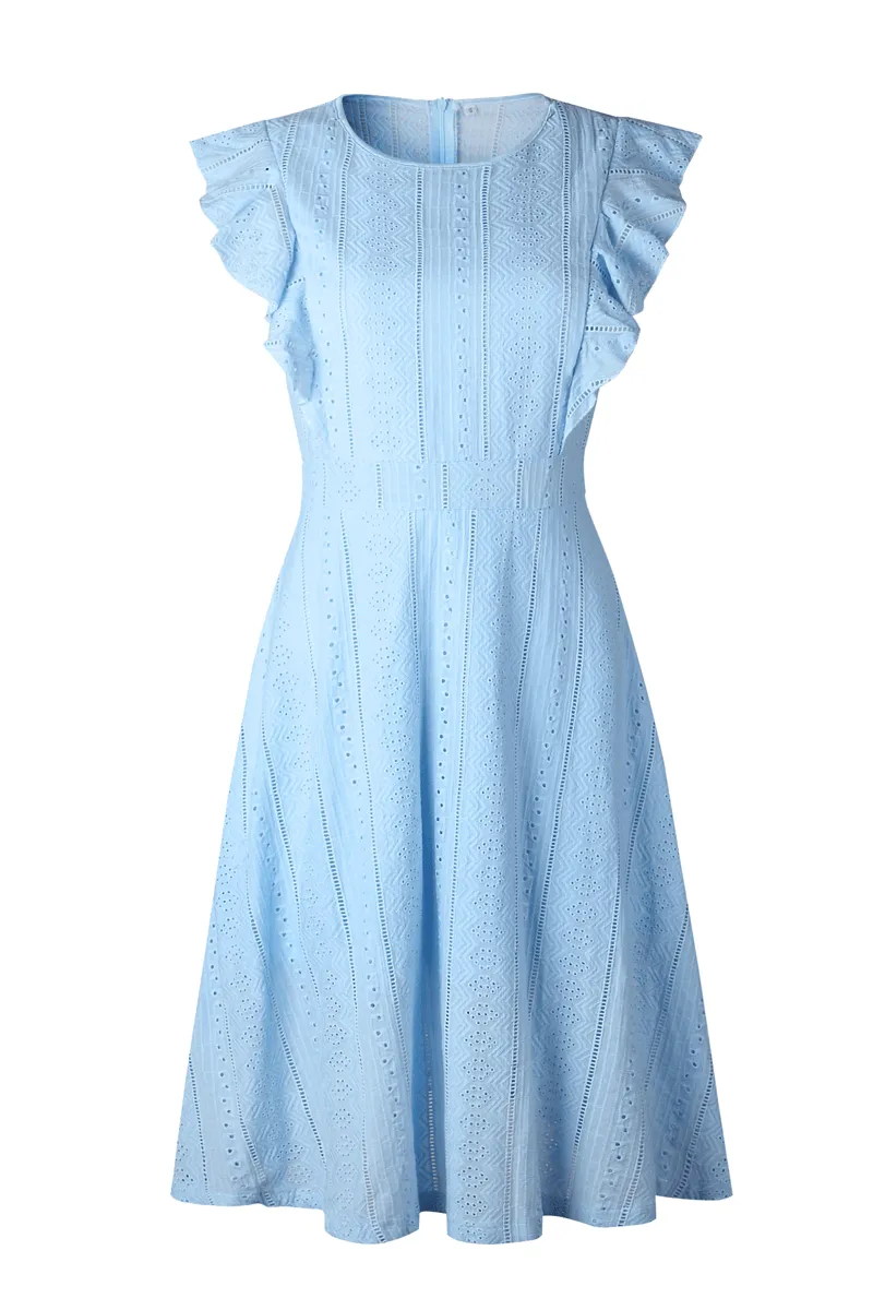 Elegant Flounce Lace Design Mid Calf Dress(2 Colors)