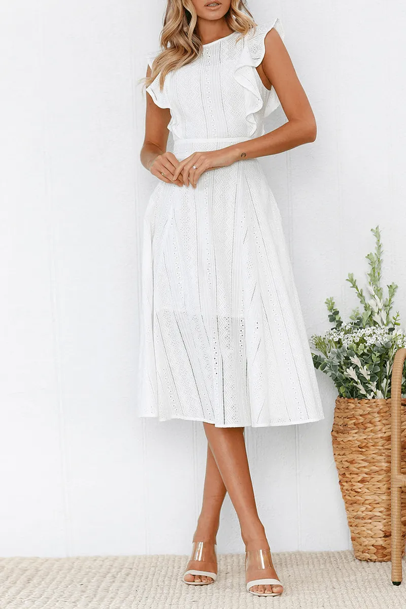 Elegant Flounce Lace Design Mid Calf Dress(2 Colors)