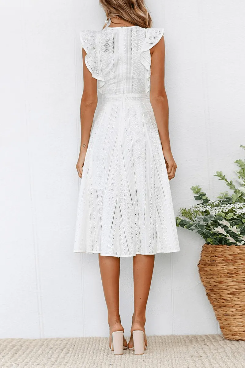 Elegant Flounce Lace Design Mid Calf Dress(2 Colors)