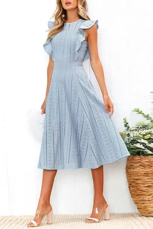 Elegant Flounce Lace Design Mid Calf Dress(2 Colors)