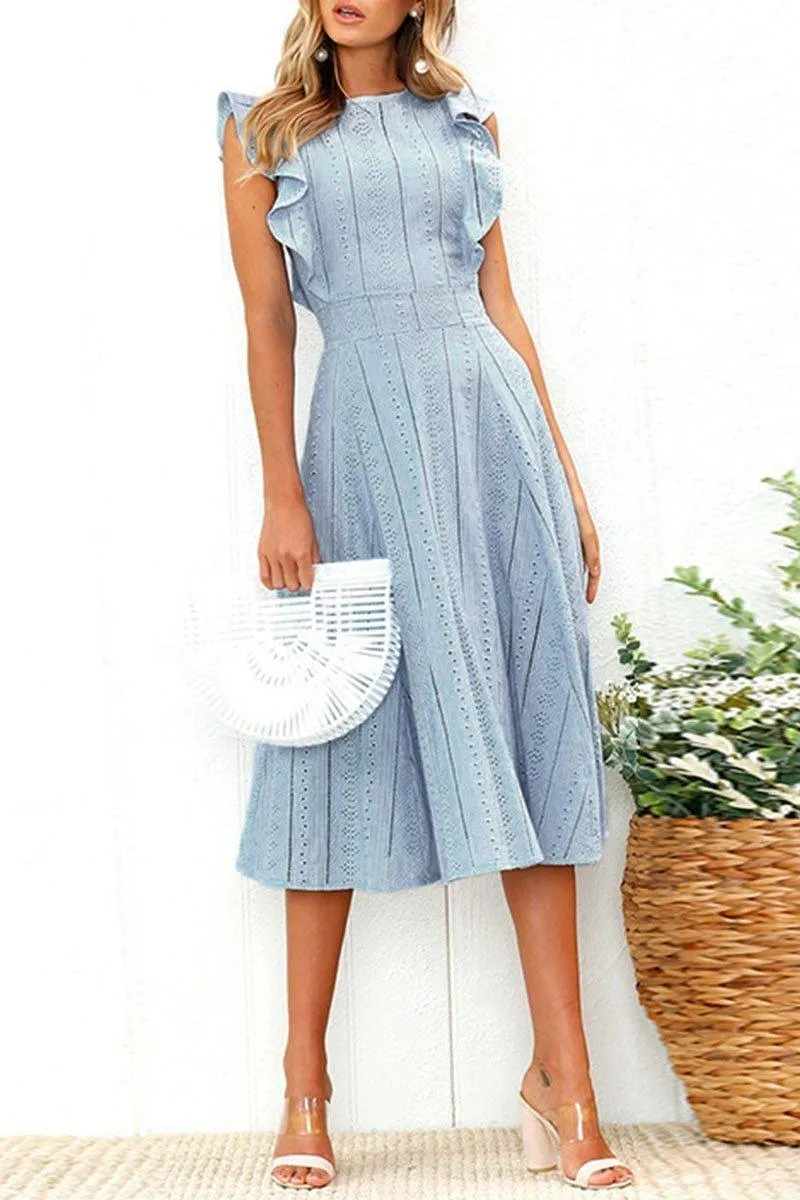 Elegant Flounce Lace Design Mid Calf Dress(2 Colors)